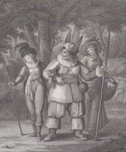 1792 engraving of Touchstone with Rosalind and Celia. (Credit: Metropolitan Museum of Art, New York)